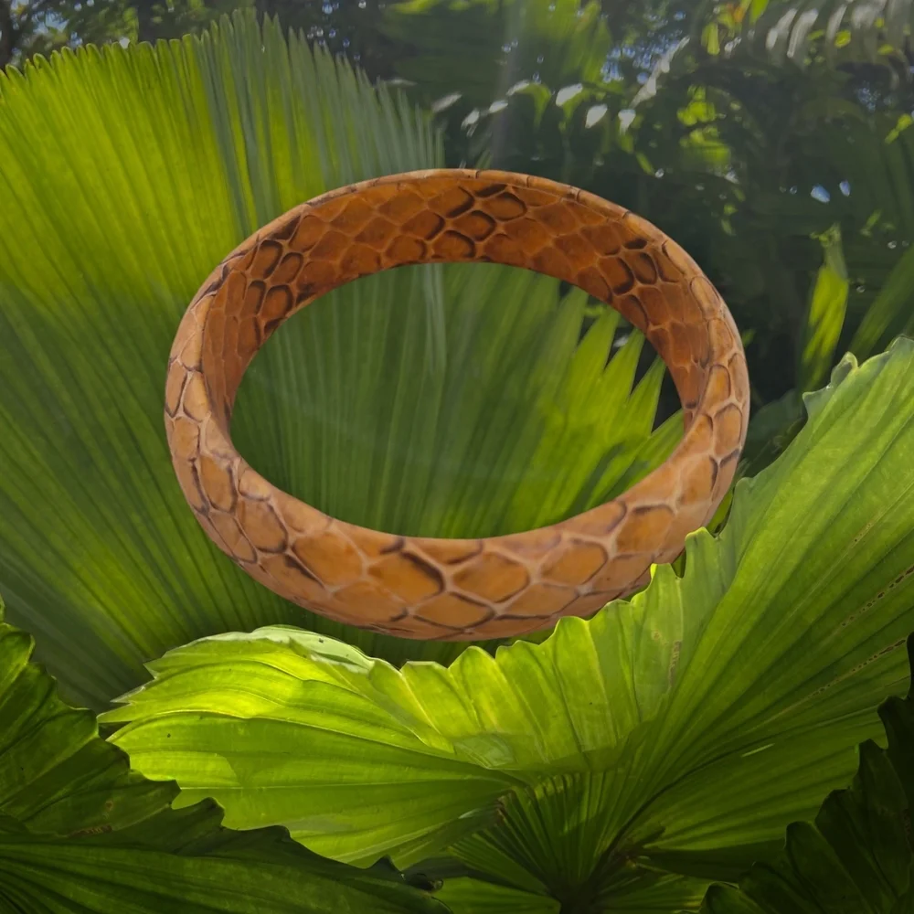 Brown & Yellow Textured Snakeskin Animal Print Chunky Bangle Bracelet Jewlery